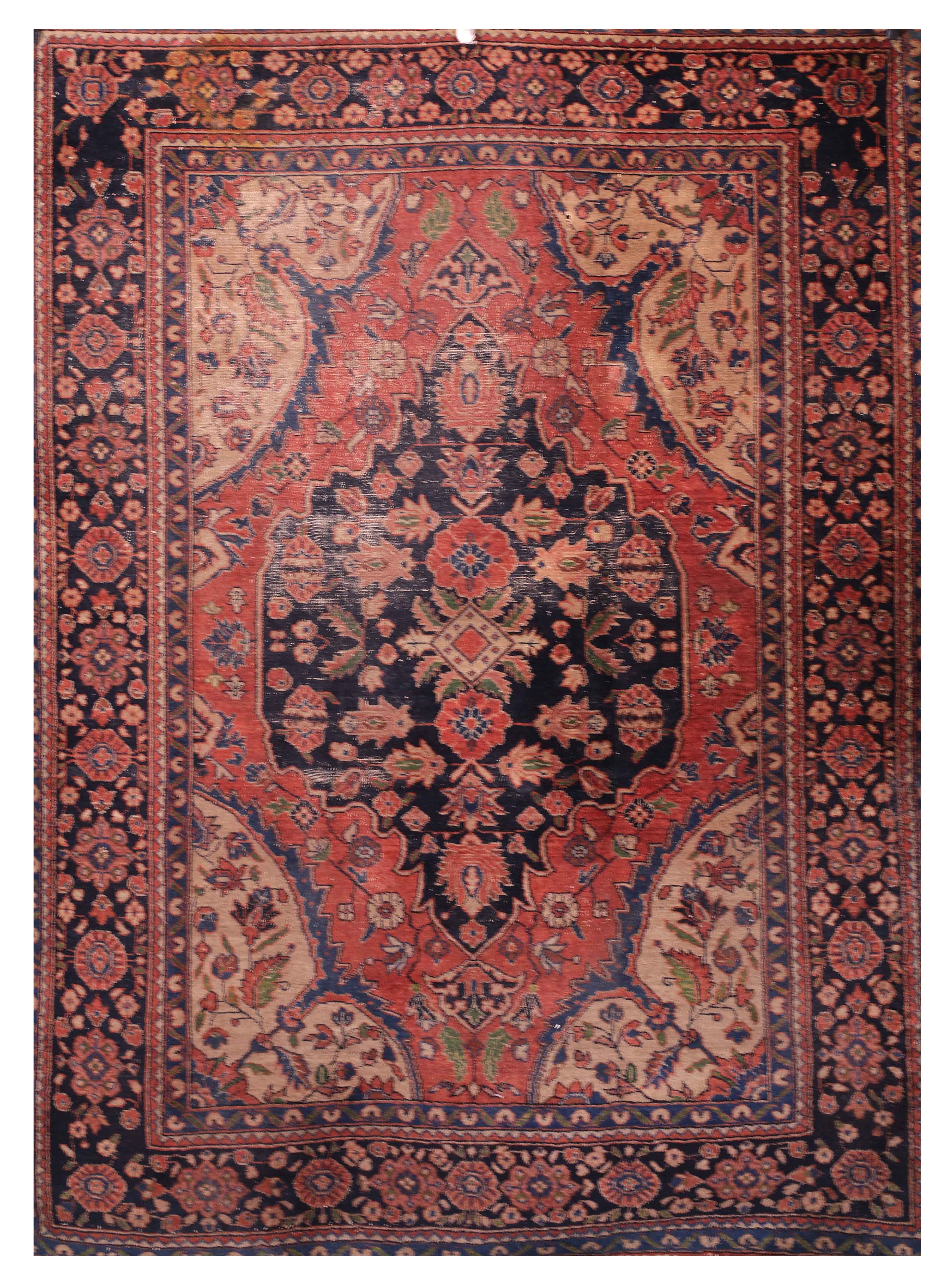 Appraisal: ORIENTAL RUG HAMADAN ' x ' Navy blue central medallion