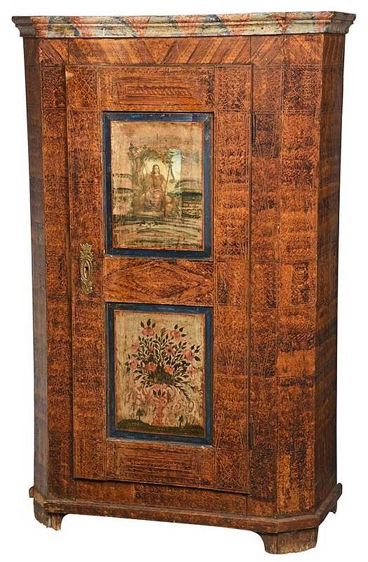 Appraisal: Austrian Paint Decorated Paneled Cupboard Continental th century with faux