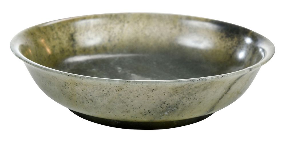 Appraisal: Chinese Green Hardstone Bowl with incised probable Qianlong mark to