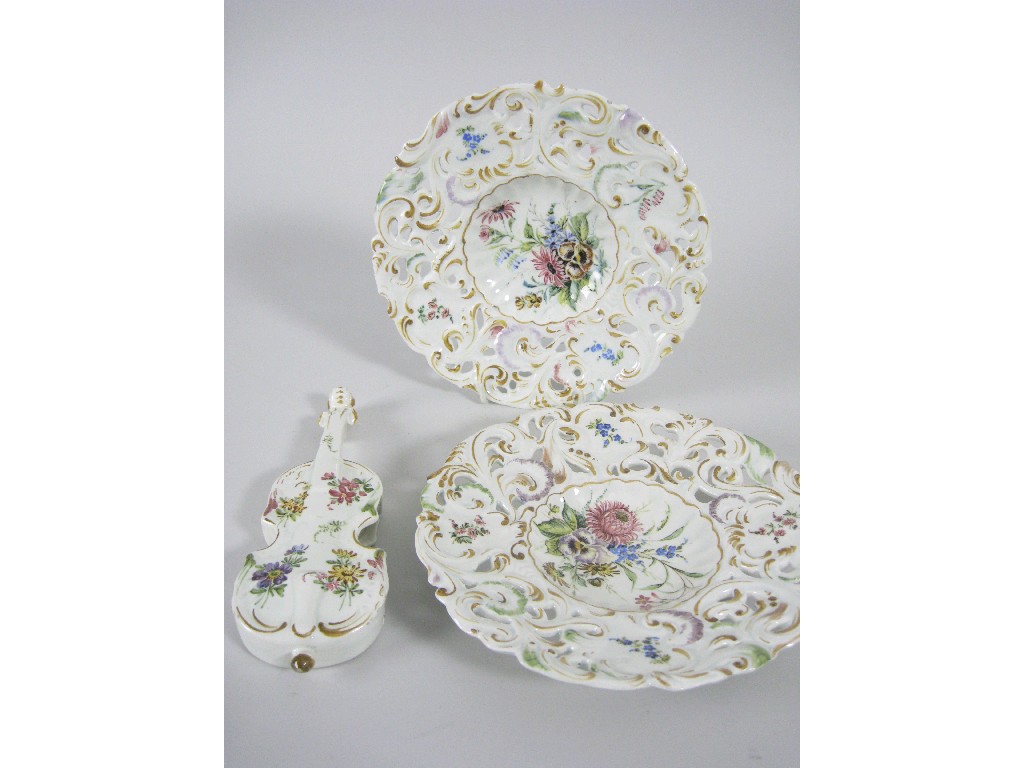 Appraisal: Pair of Nove pottery pierced circular Plates and a Vase