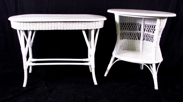 Appraisal: Two White Antique Wicker Oval Tables