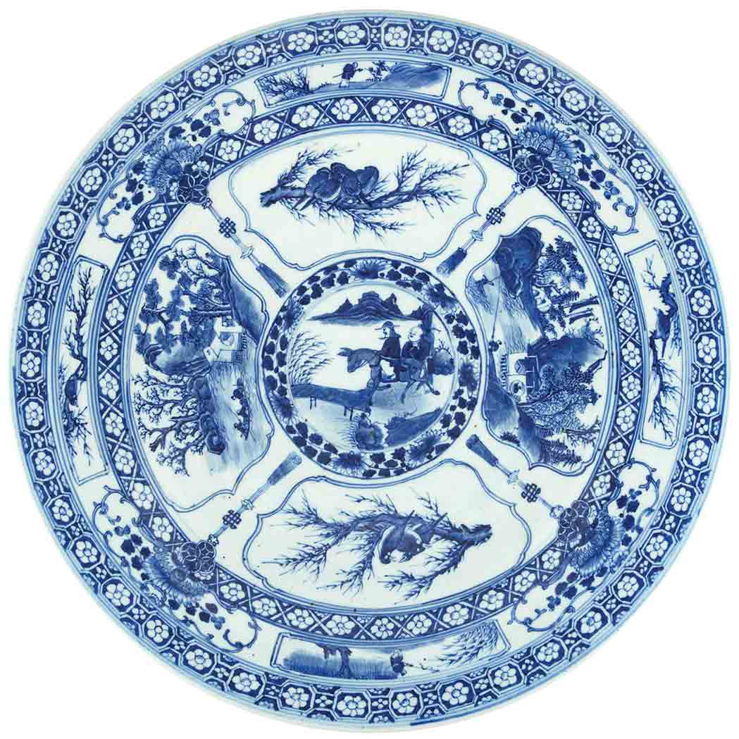 Appraisal: Chinese Blue and White Glazed Charger th Century Painted with