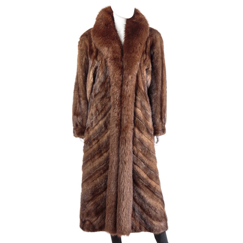 Appraisal: Ladies Full-Length Chocolate Mink Fox Coat Pieced in a chevron