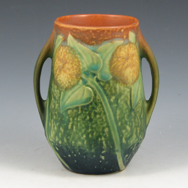 Appraisal: Roseville Sunflower - handled vase Unmarked Narrow bruise running approximately