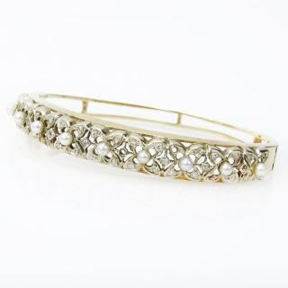 Appraisal: Vintage Karat Yellow Gold and Seed Pearl Bangle Bracelet with