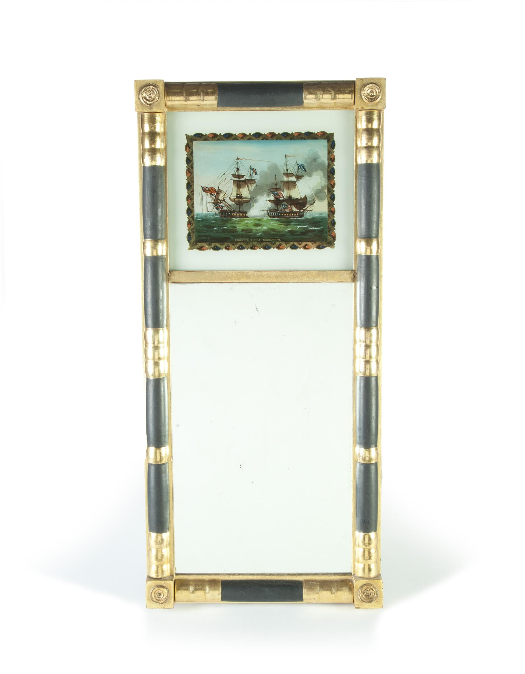 Appraisal: FEDERAL MIRROR WITH REVERSE PAINTED SCENE OF THE CONSTITUTION AND