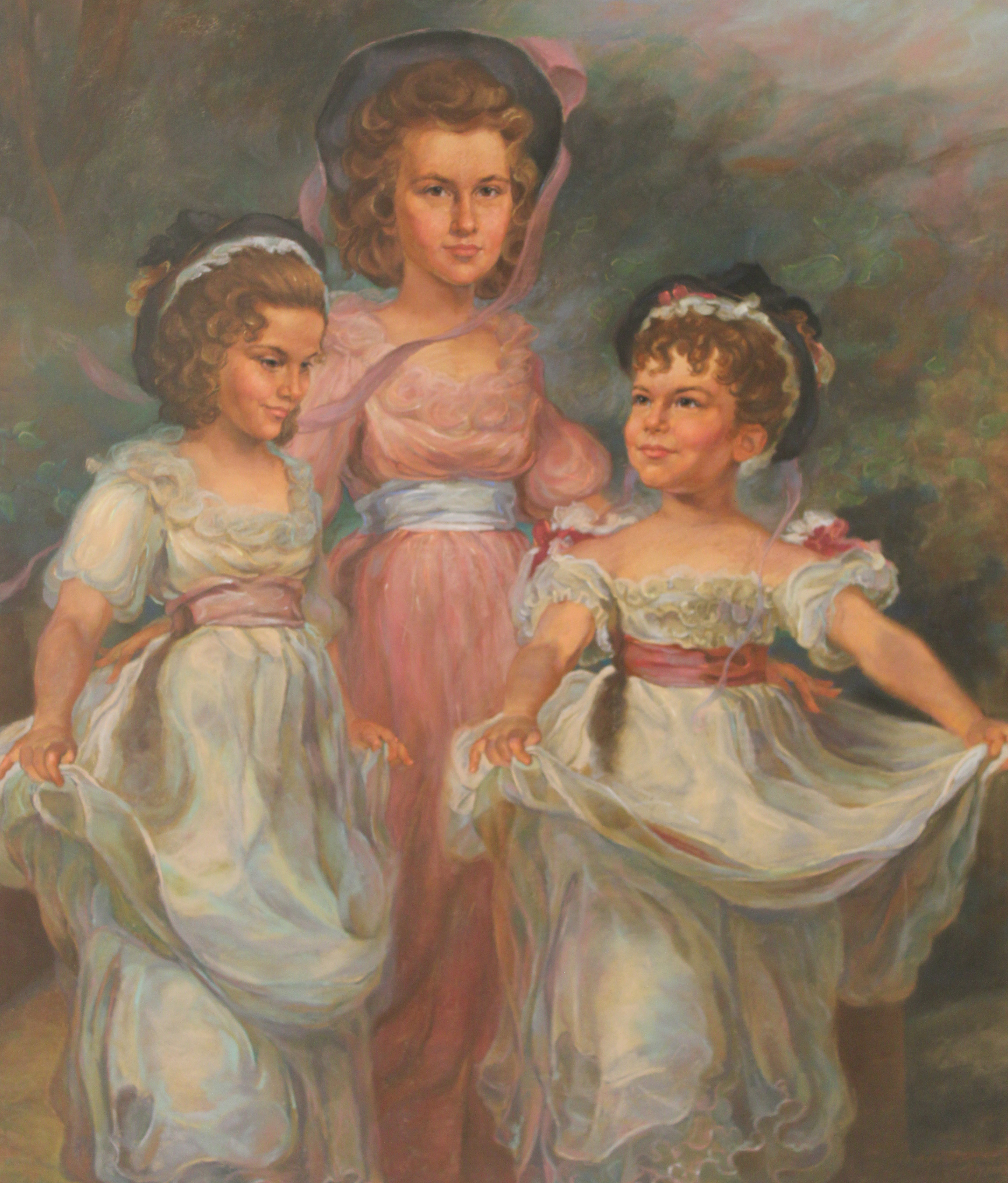 Appraisal: THREE SISTERS Romantic artwork of three sisters in flowing dresses