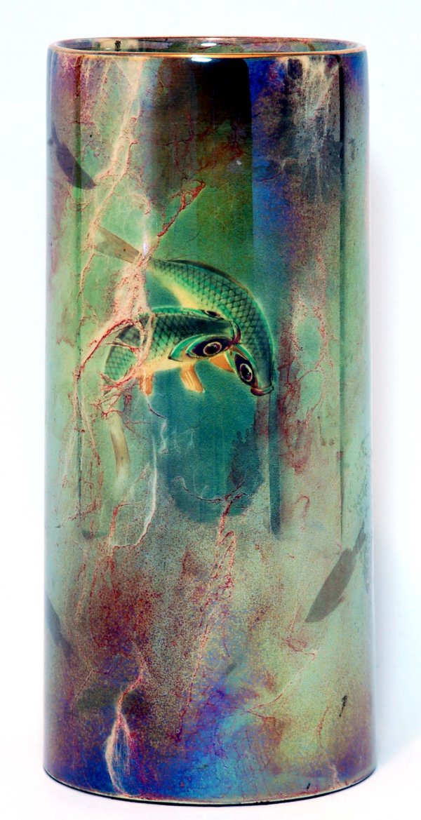 Appraisal: Wilkinson Oriflamme glazed earthenware cylinder vase Iridescent green and marbled