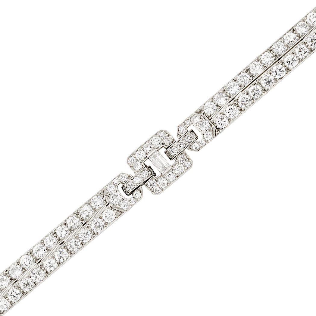 Appraisal: Platinum and Diamond Bracelet old-European cut baguette diamonds ap cts