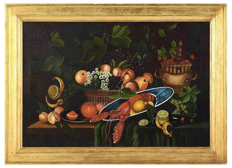 Appraisal: American School th century Still Life with Lobster signed stretcher