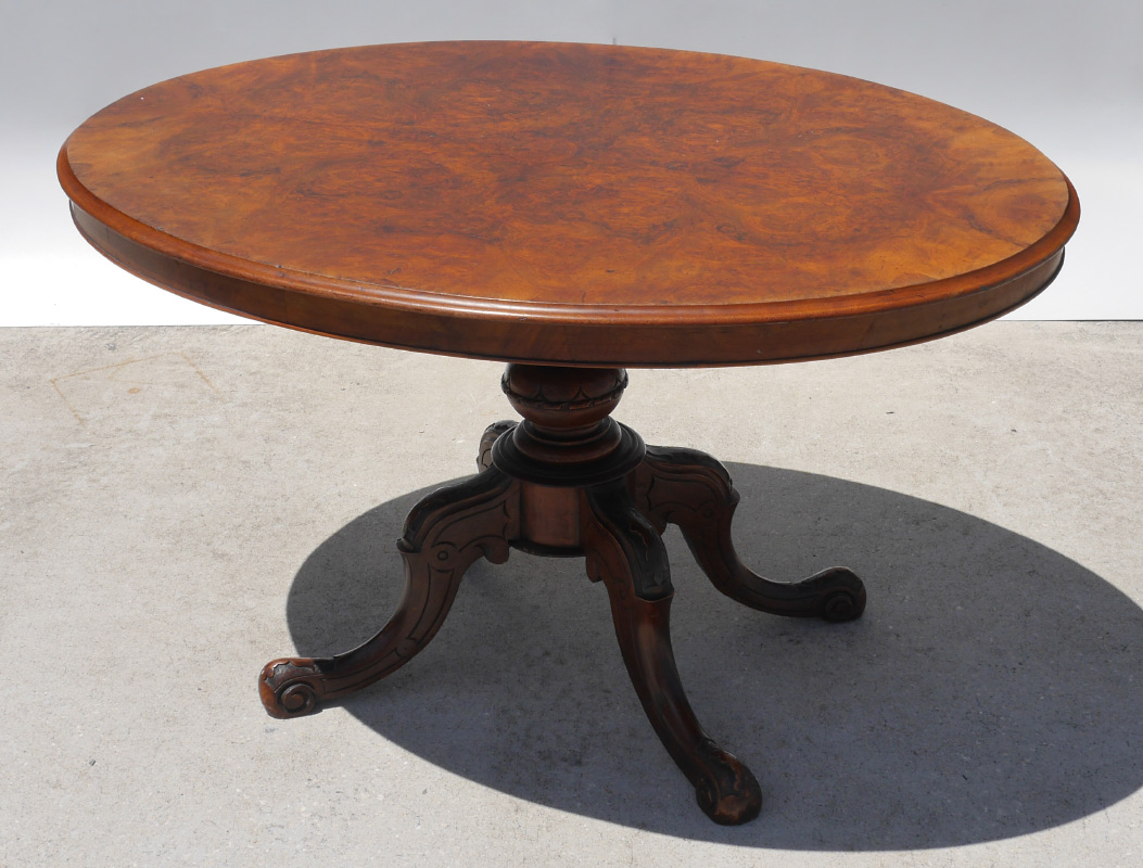 Appraisal: BURL WOOD OVAL FOYER TABLE Oval burl veneer top carved