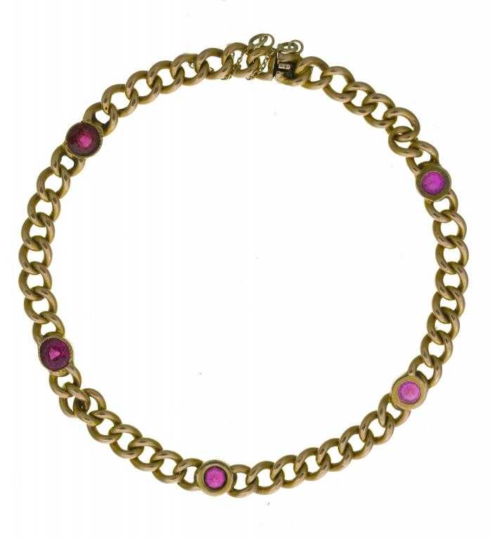 Appraisal: A FRENCH GOLD BRACELET the curb links with ruby collets