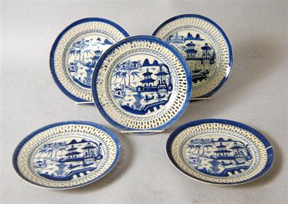 Appraisal: Five Canton plates With pierced outer rim in