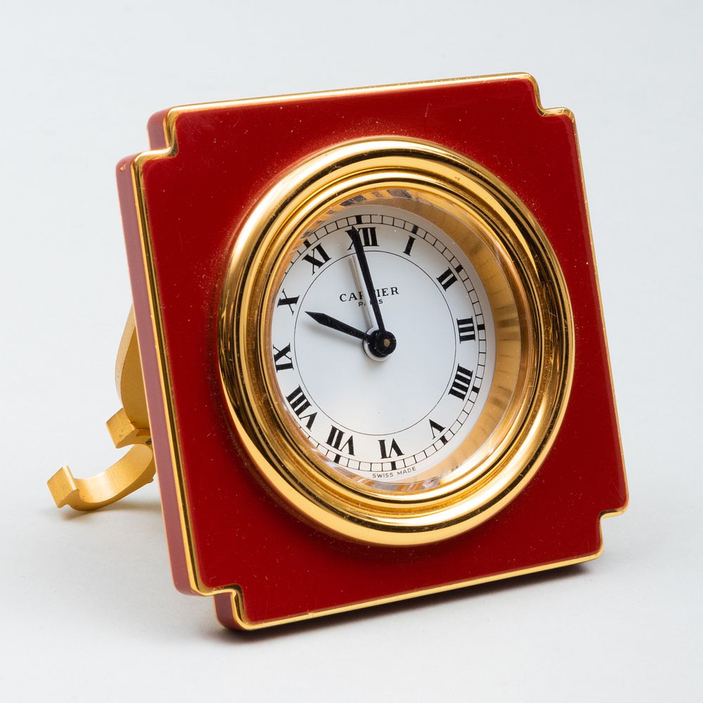 Appraisal: Cartier Gilt-Metal and Enamel Travel Clock Stamped x in The