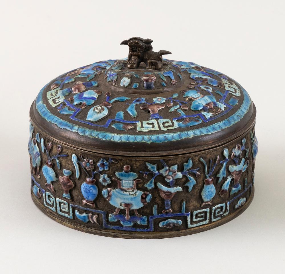 Appraisal: CHINESE CLOISONN ENAMEL BOX TH CENTURY HEIGHT DIAMETER CHINESE CLOISONN