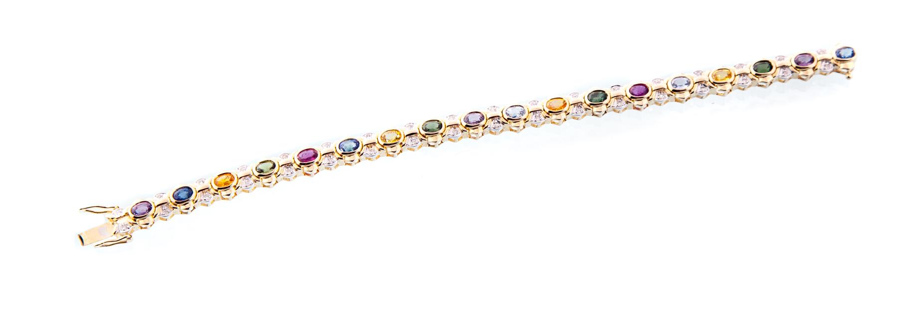 Appraisal: MULTI-COLOR SAPPHIRE AND DIAMOND BRACELET American th century Stamped K