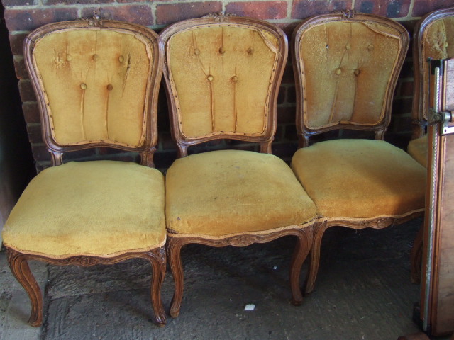 Appraisal: Six Louis XVI style walnut framed single chairs each with