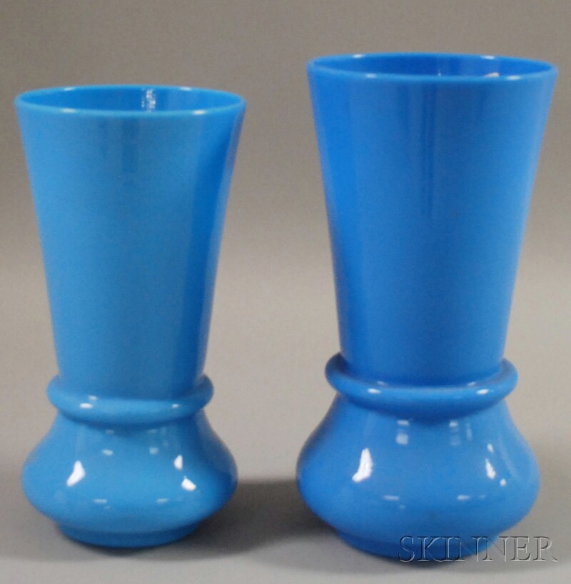 Appraisal: Two Late Victorian Blue Opaline Art Glass Vases one with