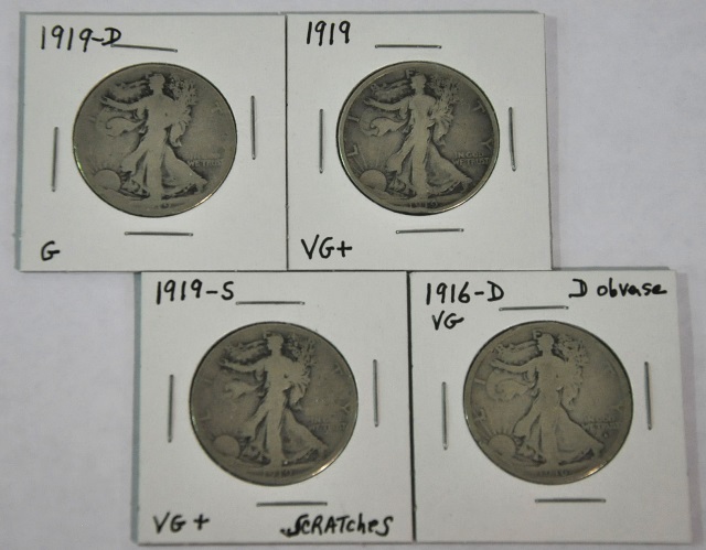 Appraisal: Four Better Date Walking Liberty Half DollarsDates are -D obverse