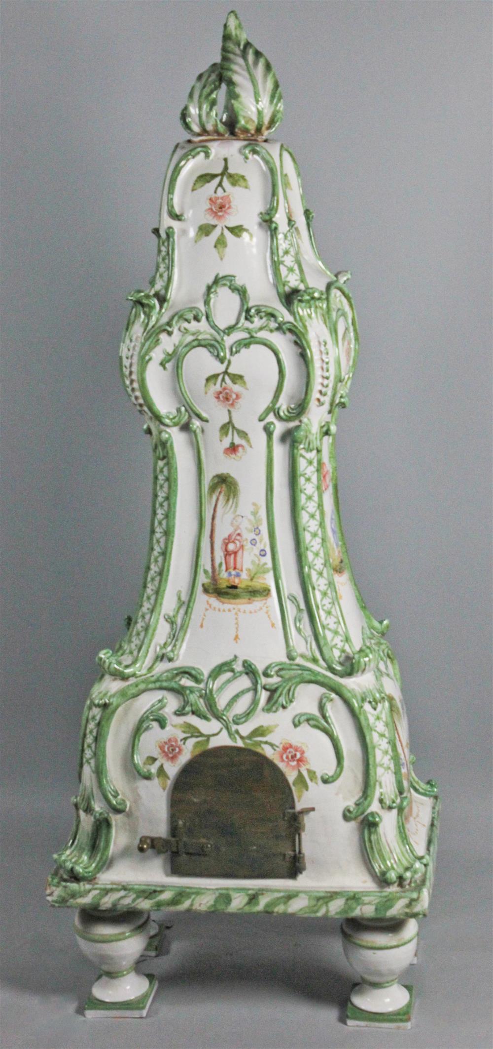 Appraisal: CHINOISERIE CERAMIC PAINTED STOVE h w in Provenance Property of