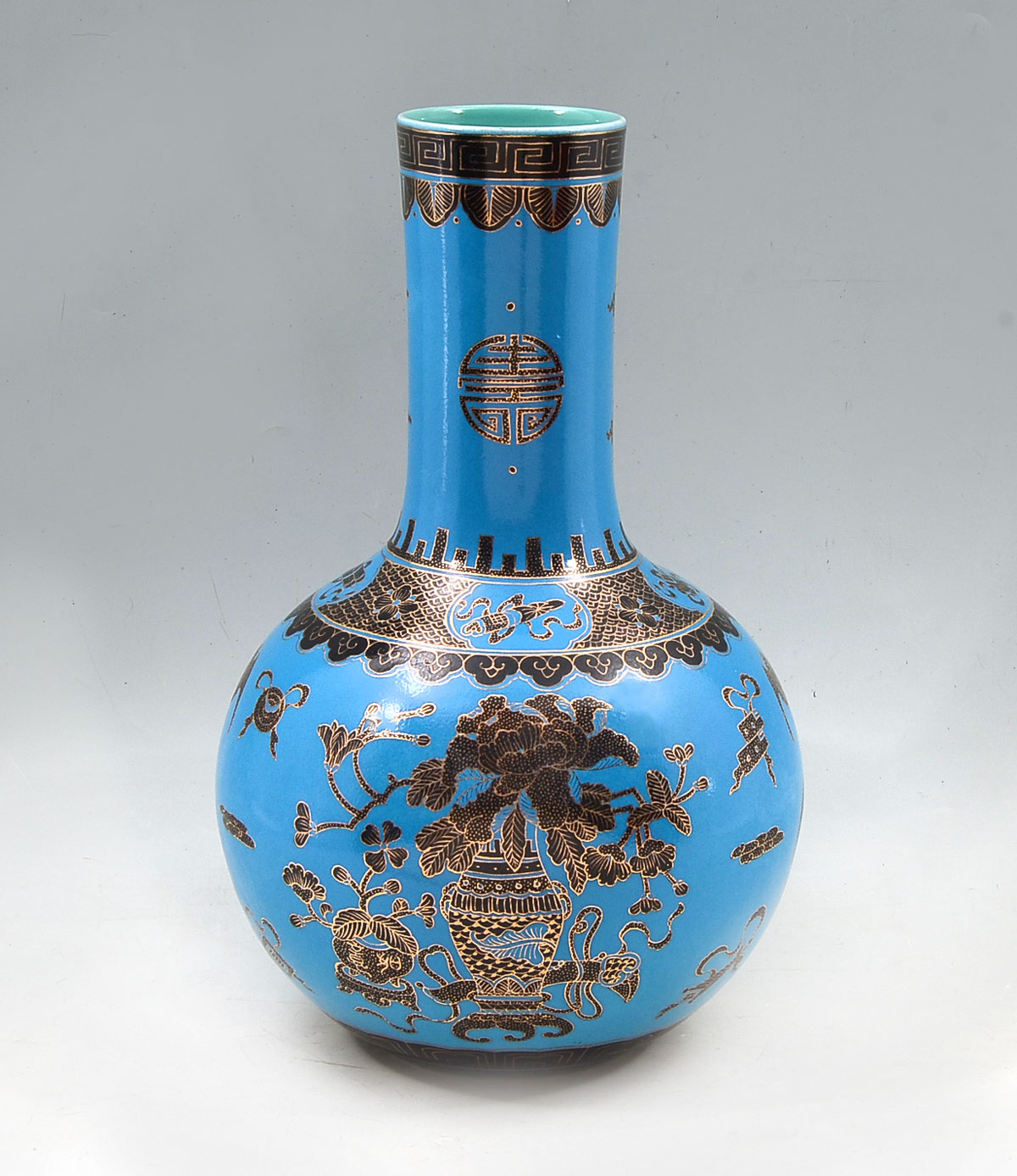 Appraisal: AUSPICIOUS CHINESE BLUE GROUND BOTTLE VASE Chinese blue ground vase