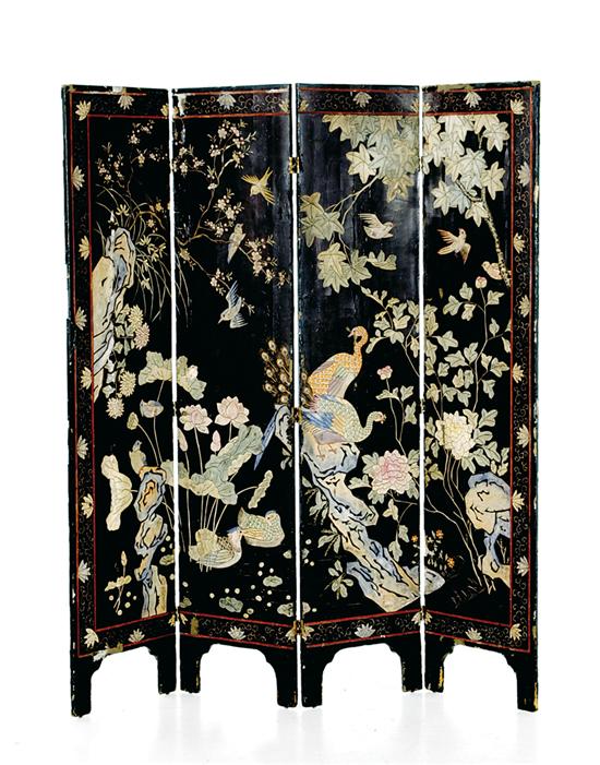 Appraisal: Chinese coromandel inlaid four-panel screen th century depicting soldiers on