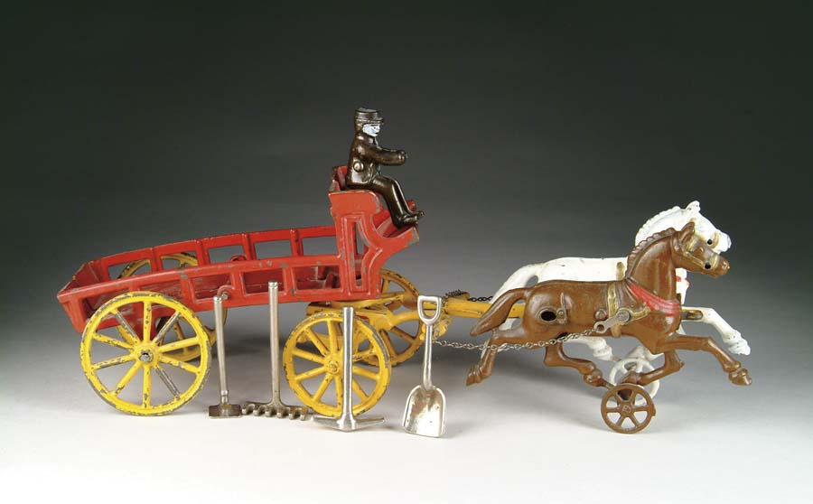 Appraisal: TWO HORSE DRAY WAGON BY DENT HARDWARE COMPANY Another toy