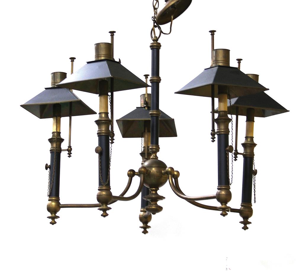 Appraisal: Chapman patinated brass five-light chandelier H Dia Provenance Estate of