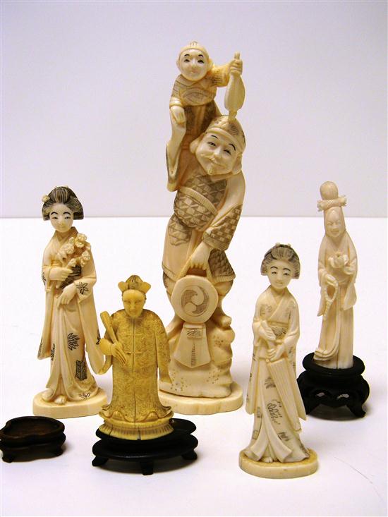 Appraisal: Asian carvings bone ivory and resin including three figures of