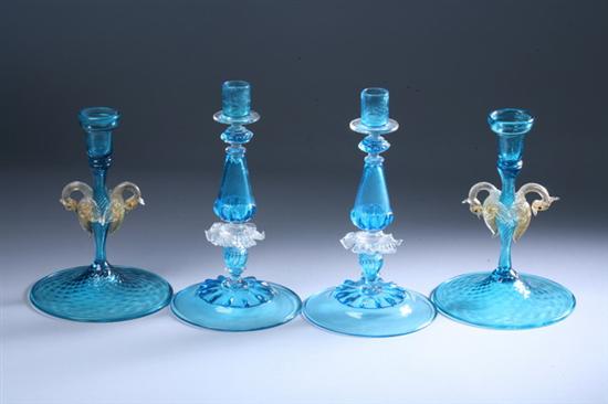 Appraisal: TWO PAIR MURANO GLASS CANDLESTICKS mid- th century One pair