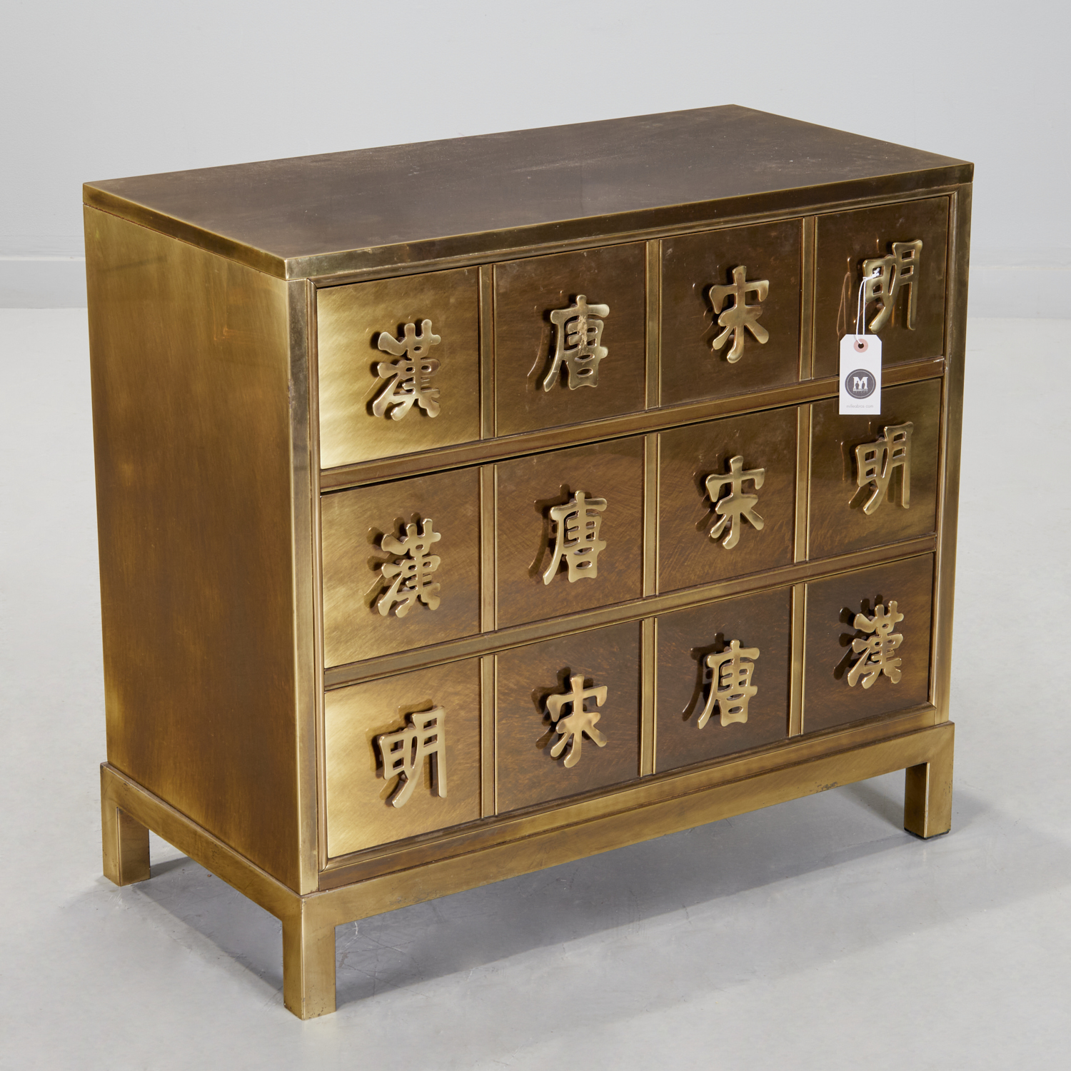 Appraisal: MASTERCRAFT BRASS 'CHINESE' CHEST OF DRAWERS c USA brushed brass