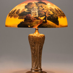 Appraisal: Attributed to Pittsburgh Lamp Company American Early th Century reverse-painted