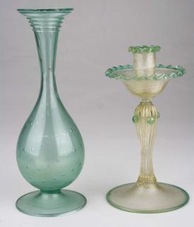 Appraisal: Venetian Murano Blown Aqua Glass Footed Vase with seed bubbles