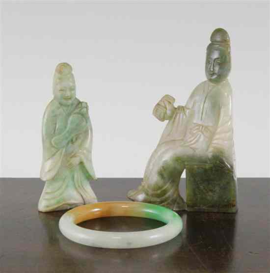 Appraisal: Three Chinese jadeite items comprising two figures of ladies one