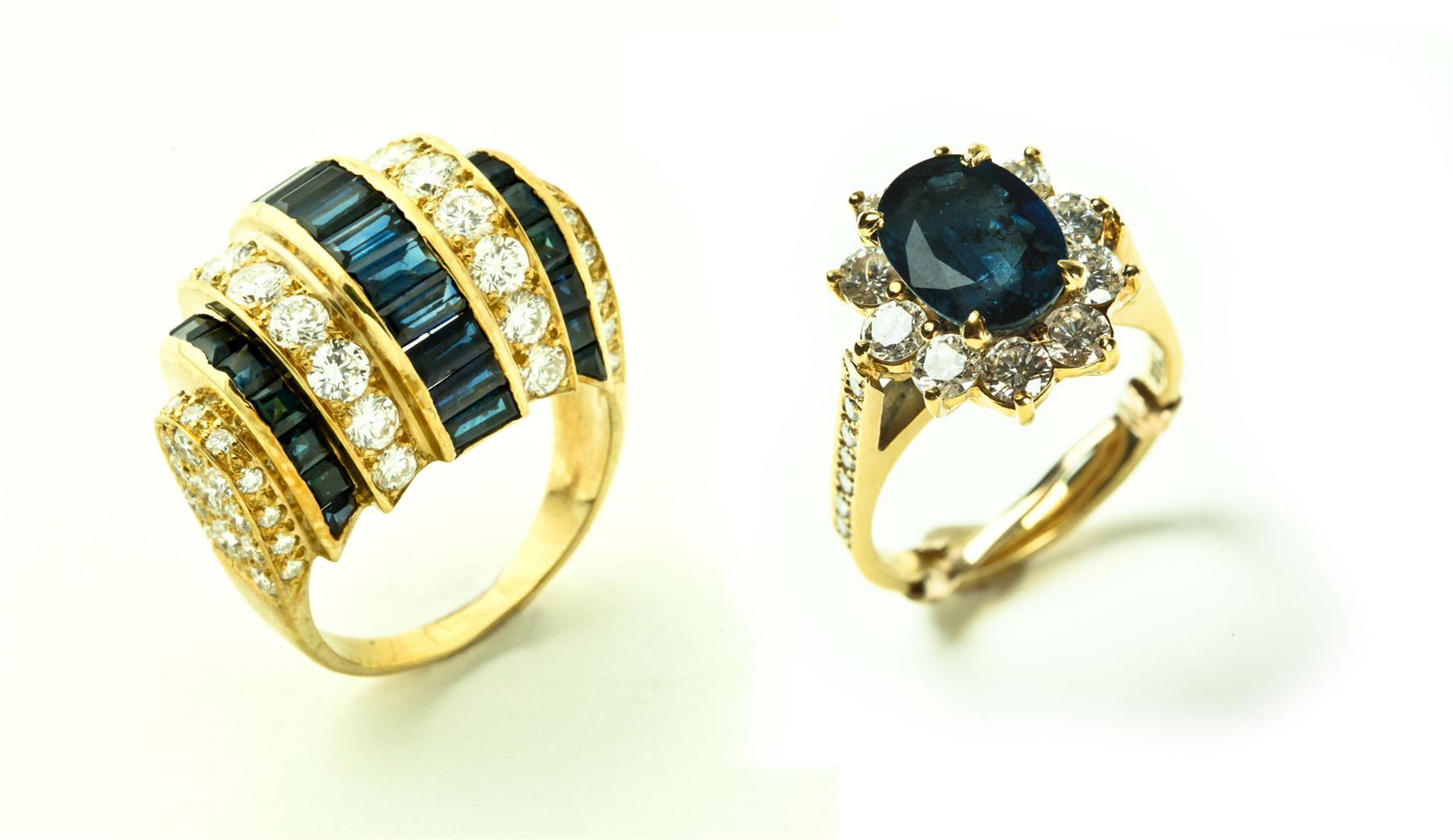 Appraisal: TWO RINGS Twentieth century Ribbed dome ring in alternating rows