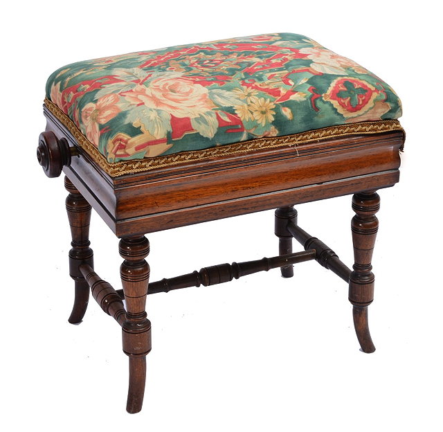 Appraisal: A LATE VICTORIAN HEIGHT ADJUSTABLE PIANO STOOL with upholstered top