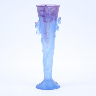 Appraisal: Daum Pate De Verre Vase Iris motif in blue and