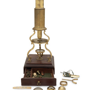 Appraisal: An English Brass Culpepper-Type Microscope th th Century with rack-and-pinion