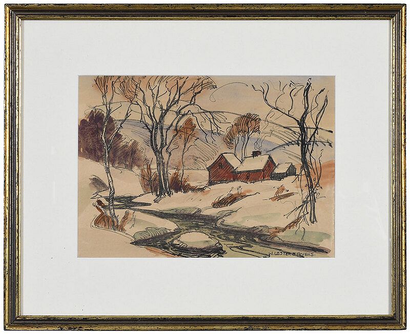 Appraisal: William Lester Stevens Massachusetts - The Red House signed lower