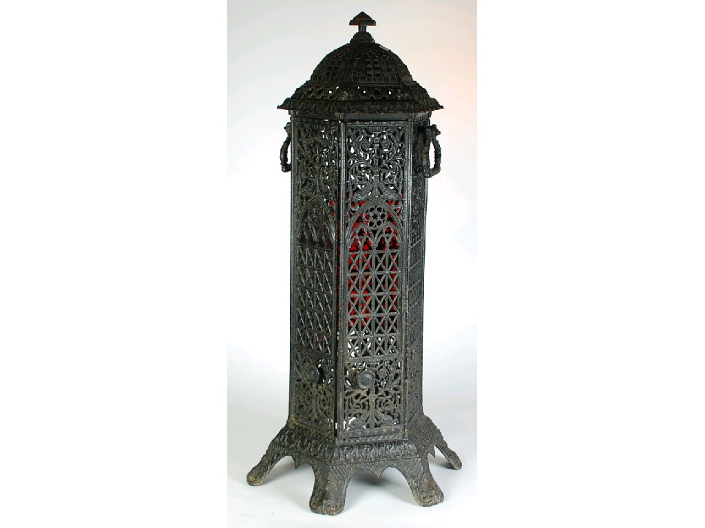 Appraisal: LATE NINETEENTH CENTURY HEXAGONAL CAST IRON STOVE elaborately pierced with