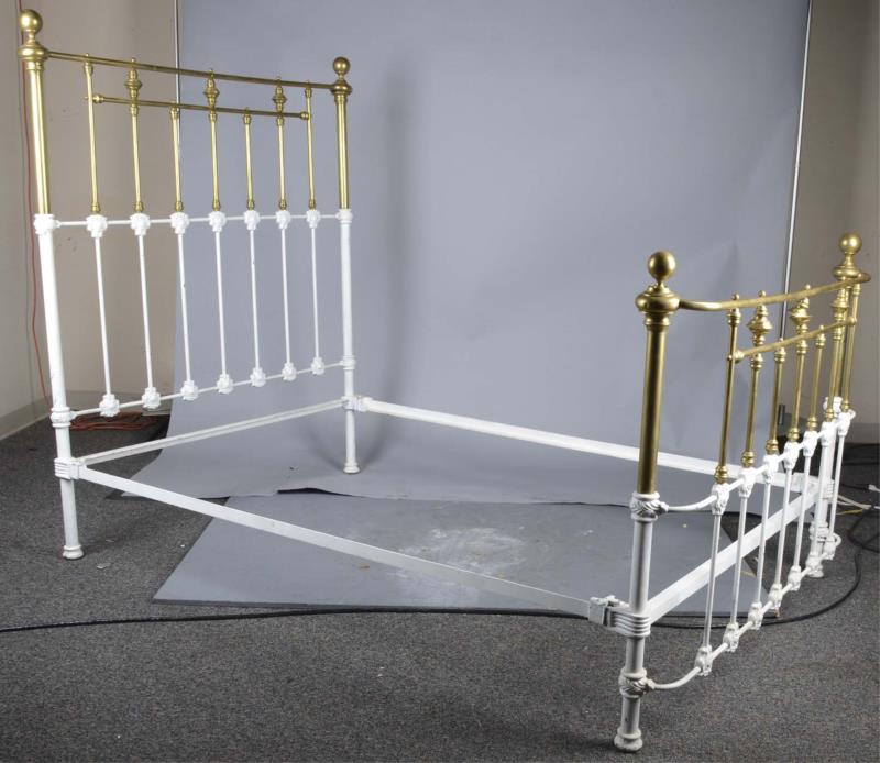 Appraisal: Tall Brass Rail Bed Complete With Side Rails Cast iron