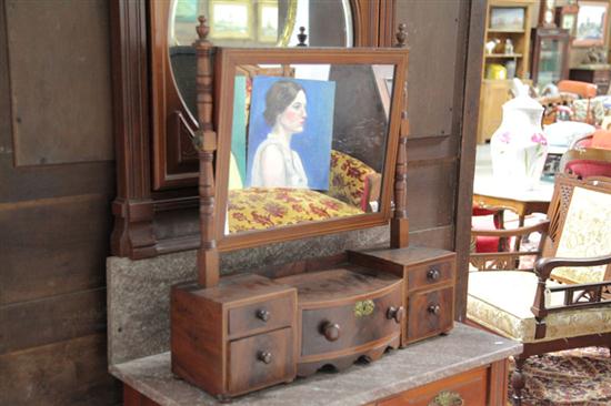 Appraisal: SHAVING MIRROR Mahogany veneered mirror havin a square mirror with