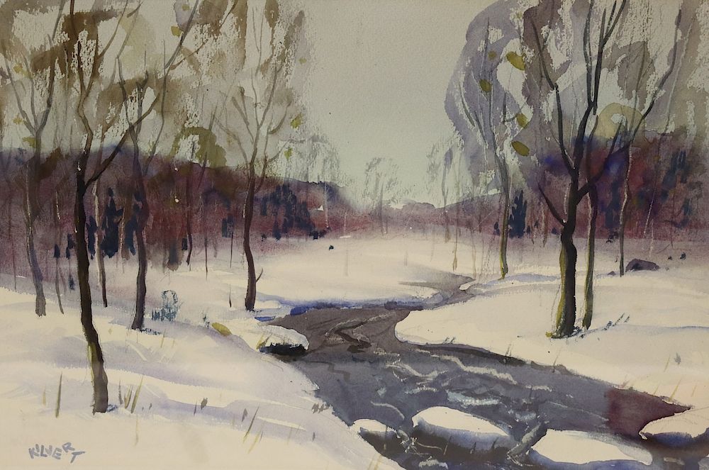 Appraisal: Kilvert Signed Watercolor River In Snow Signed and from a