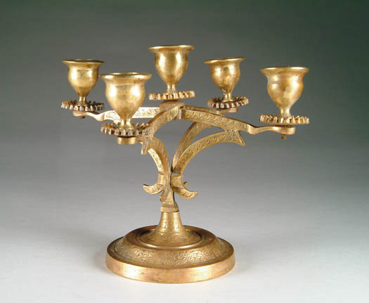 Appraisal: FIVE BRANCH BRASS CANDELABRA Round base with central shaft having