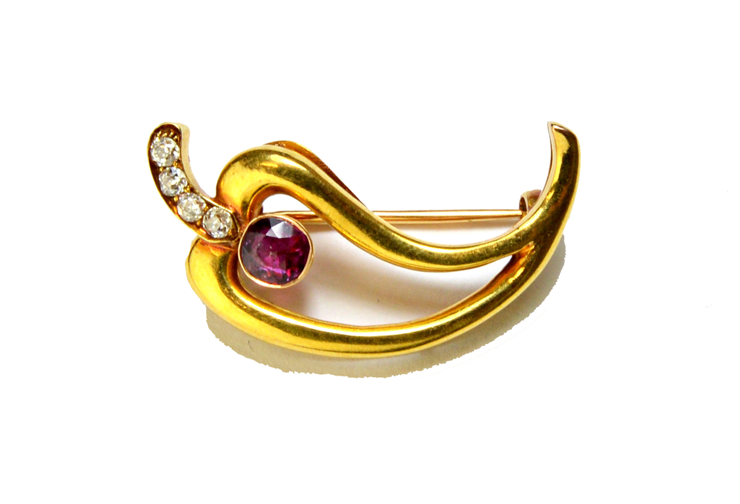 Appraisal: A Russian gold ruby and diamond set brooch modelled as