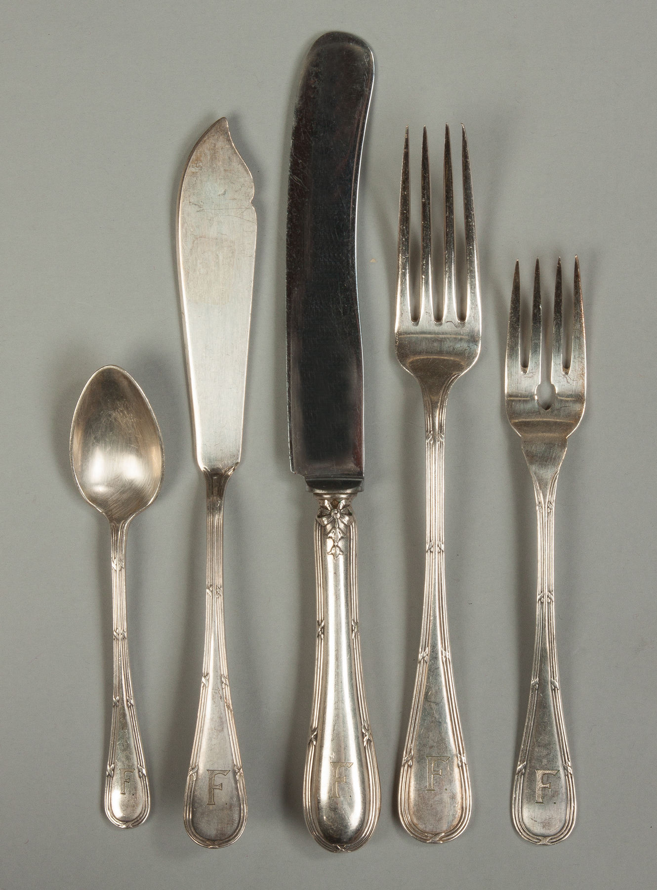 Appraisal: Bohrmann Silver Plate Flatware Total pieces All monogrammed Knives L