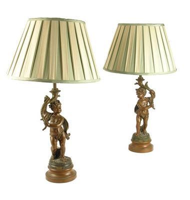 Appraisal: A pair of cold painted spelter table lamps after Bruchon