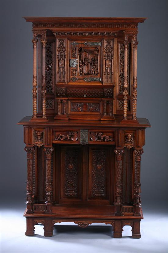 Appraisal: MASTERFULLY EXECUTED RENAISSANCE REVIVAL STYLE WALNUT CABINET-ON-STAND late th- early