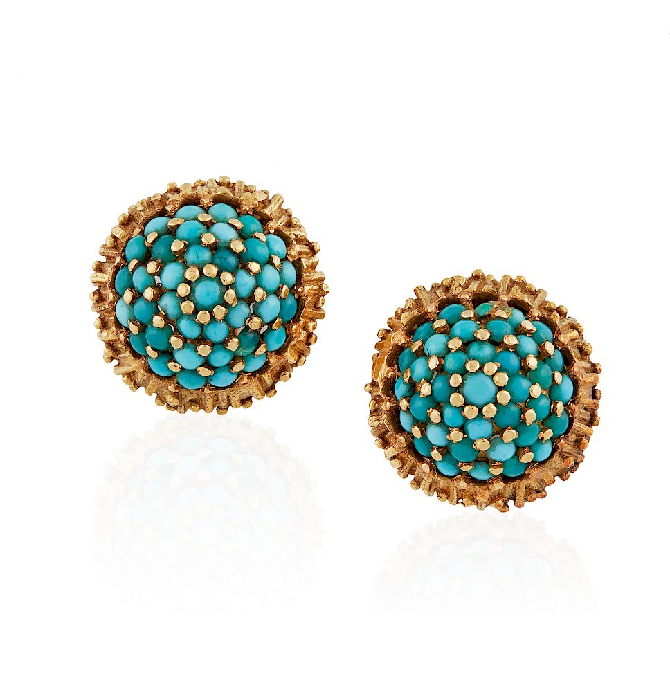 Appraisal: Turquoise k Gold Earrings Pair of round k gold earrings