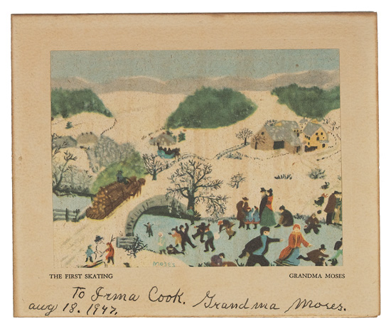 Appraisal: GRANDMA MOSES Christmas card Signed and Inscribed To Irma Cook